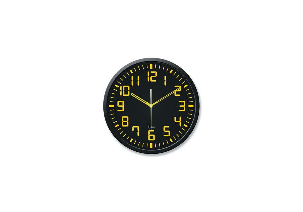 HORLOGE ANALOGIQUE CADRAN NOIR/CHIFFRES JAUNES, Ø 30 CM HORLOGE ANALOGIQUE CADRAN NOIR/CHIFFRES JAUNES, Ø 30 CM