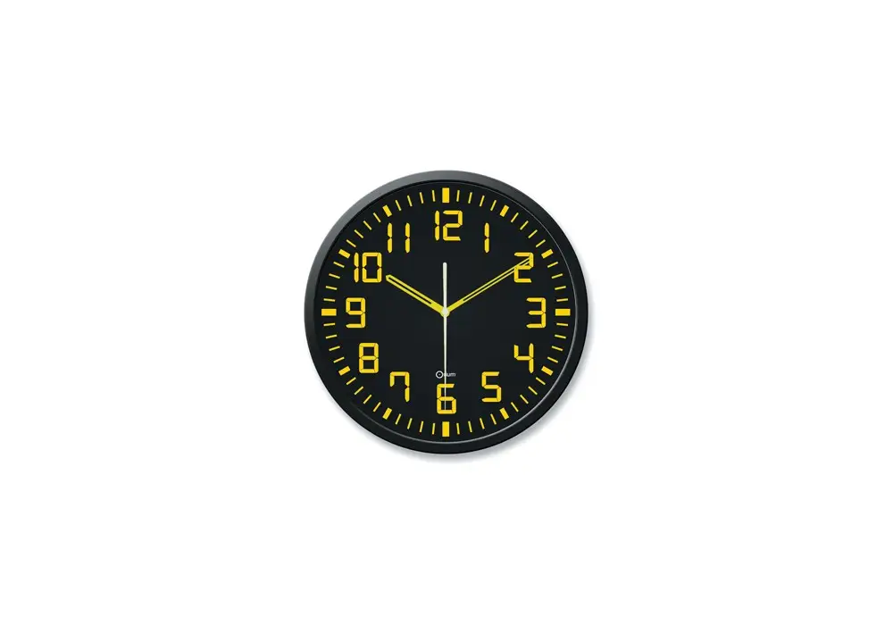 HORLOGE ANALOGIQUE CADRAN NOIR/CHIFFRES JAUNES, Ø 30 CM HORLOGE ANALOGIQUE CADRAN NOIR/CHIFFRES JAUNES, Ø 30 CM