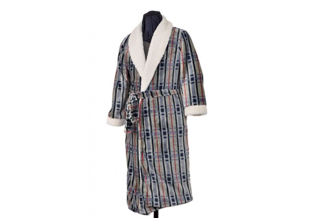 Robe de chambre à carreaux Biotex bleue Robe de chambre à carreaux Biotex bleue
