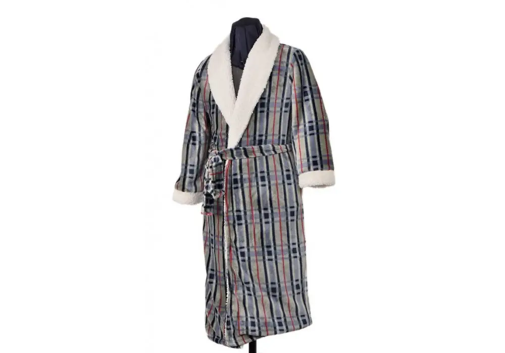 Robe de chambre à carreaux Biotex bleue Robe de chambre à carreaux Biotex bleue
