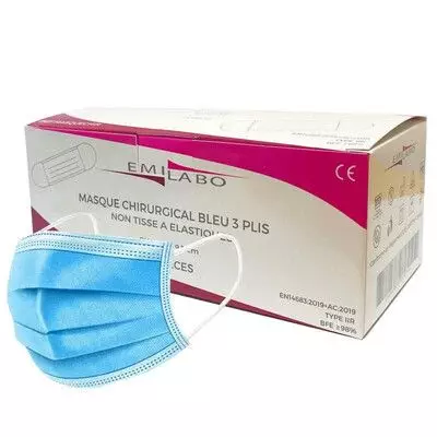 Masque chirurgical elastique emilabo bleu non stérile