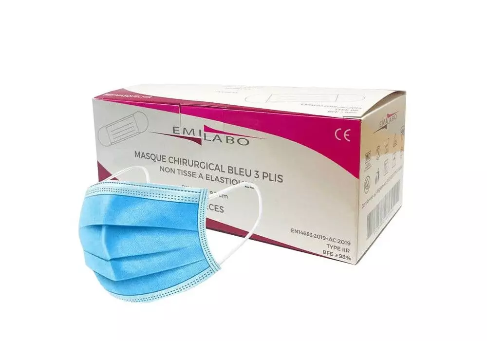 Boîte de 50 masques de protection jetables 3 plis pour enfants, type IIR,  CE EN14683 2019