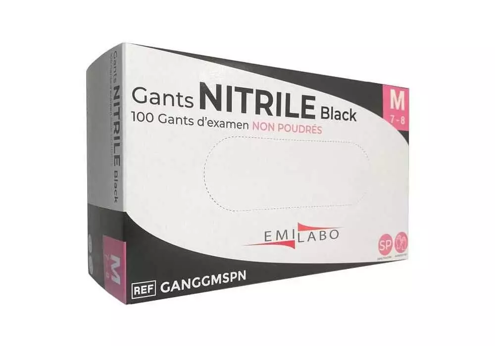 Gant nitrile noir sans poudre emilabo Gant nitrile noir sans poudre emilabo
